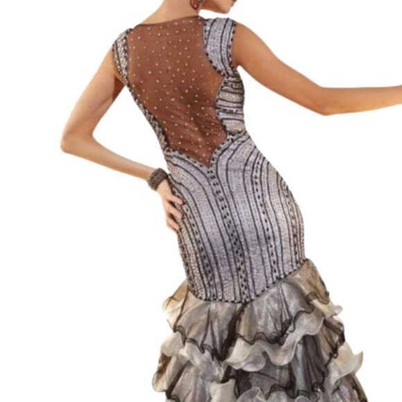 NWT Panoply 14639 Glitter Tulle & Metallic Organza Prom Dress Steel Size 8 - Picture 2 of 6